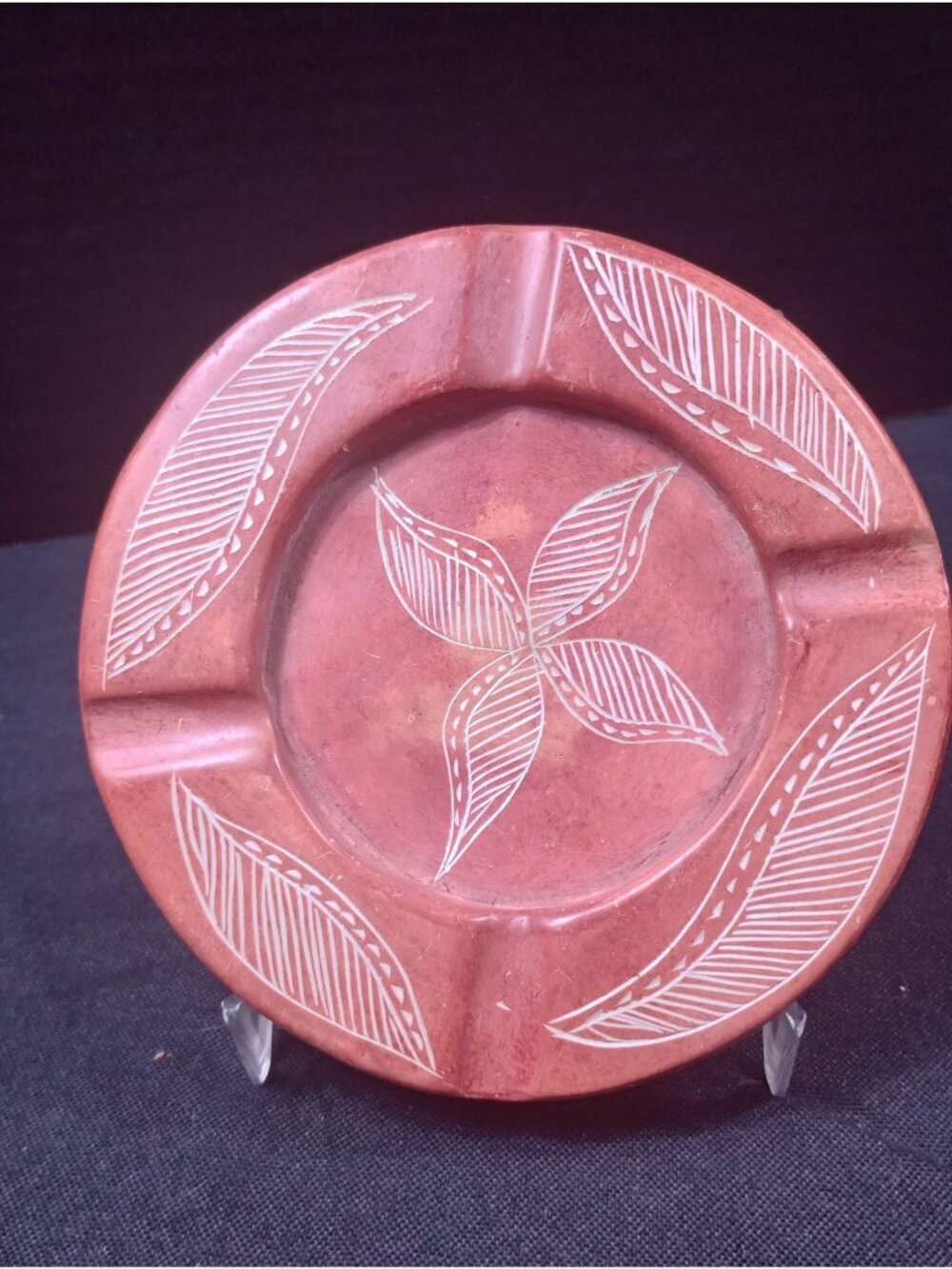 Vintage Red Etched Soap Stone   Ashtray Incense Burner or Trinket Dish